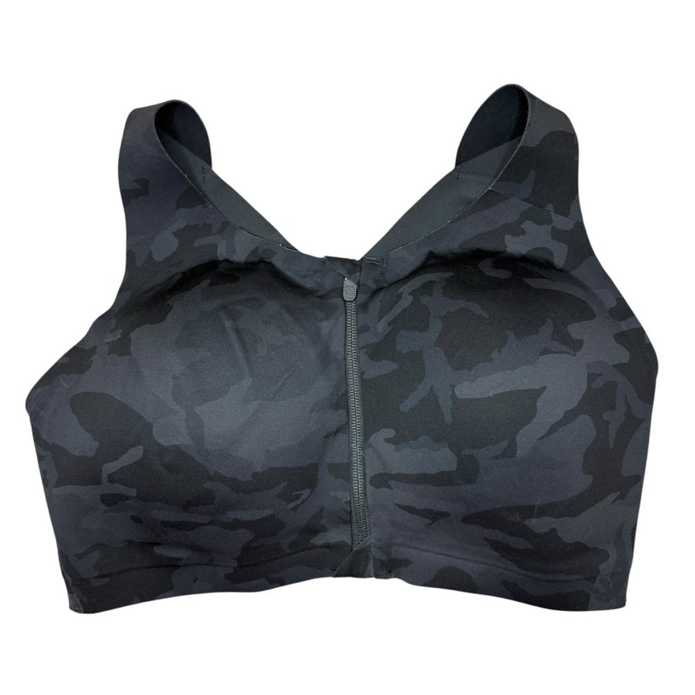 Lululemon Enlite bra zip front in a black camouflage pattern‎ 36E